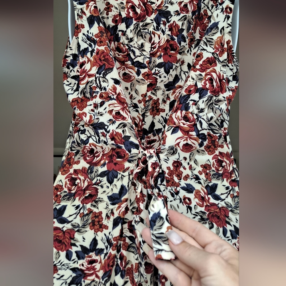 1990s JONATHAN MARTIN Off-White Floral Sundress Fitted Tie Back Tank Maxi Dress - Picture 14 of 16